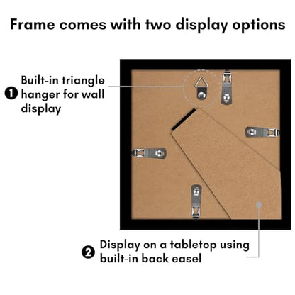 Americanflat 6x6 Picture Frame 5-Pack - Slim Molding - Black | Polished plexiglass front, wall or tabletop display with included easel, triangle hangers included, secure turn-tab backing - color: Black, size: 6x6
