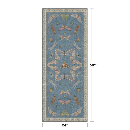 Boho Non Slip Kitchen Rug Runner - 2x5 Blue Washable Thin Rug for Bathroom, Laundry Room, Hallway, Non Slip with Rubber Backing, Insect Print Unique Runner - color: Blue, size: 2' x 5' (Runner)