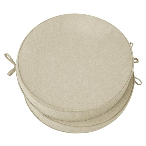 Outdoor Round Chair Cushions 18 Inch, Set of 2, Beige | Fade-Resistant, Water-Resistant, Bistro Chair Seat Pads for Porch Garden Balcony Patio Furniture Stools, Non-Slip Bottom - color: Beige, size: Dia. 18" 2 Pack