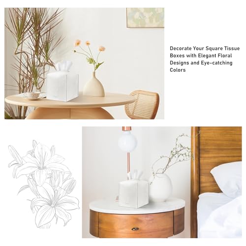 Tissue Box Holder Cover Square Tissue Cube Cover PU Leather Tissue Organizer with Bottom Belt for Bathroom, Tabletop, Kitchen, Night Stands, Office, Home, Car (1, White) - color: White