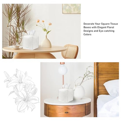 Tissue Box Holder Cover Square Tissue Cube Cover PU Leather Tissue Organizer with Bottom Belt for Bathroom, Tabletop, Kitchen, Night Stands, Office, Home, Car (1, White) - color: White