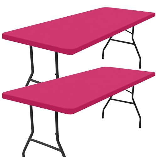 Smiry 2 Pack Rectangle Picnic Table Cloth, Waterproof Elastic Fitted Tablecloths, Washable Polyester Rectangular Patio Table Cover for Camping, Indoor and Outdoor (Fuchsia, 24"x48") - color: Fuchsia, size: 4FT - 24"X48"