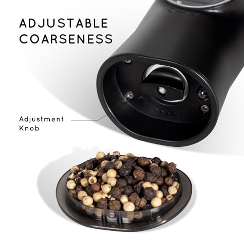 Flendy Gravity Electric Salt and Pepper Grinder Set with Charging Base | USB-C Charging Base, Gravity-Activated, Automatic, Rechargeable, Dust Cover, Large Capacity, Slim, Kitchen Housewarming Gift - color: Black