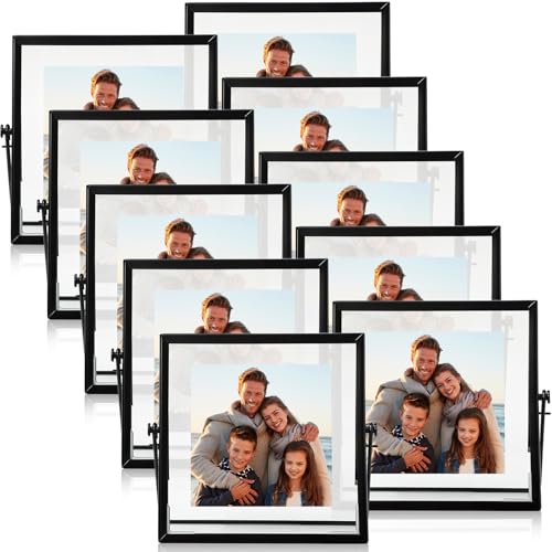 12 Pack 6 x 6 Inches Black Floating Frame for Photo 4 x 4 Inch Glass Floating Picture Frame Collection Vintage Metal Minimal Ornate Easel for Wedding Gift Pictures Photos Desk Tabletop Display - color: Black, size: 4 x 4 Inches