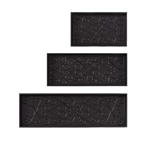 Anji Mountain AMB0BT2F-007 Black Rubber Boot/Shoe Tray with Coir, Fits 2 Pair (24.5" Wide), Tan & Blue Insert - color: Tan and Blue Insert, size: 24" x 14" x 1.5"