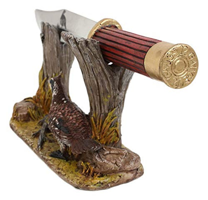 Ebros Rustic Open Country Quail Hen Bird Display Holder Statue With Decorative Shotgun Shell Casing Handle Blunt Blade Dagger Knife Figurine Set Centerpiece Decor Letter Opener Quails Farmhouse Accent