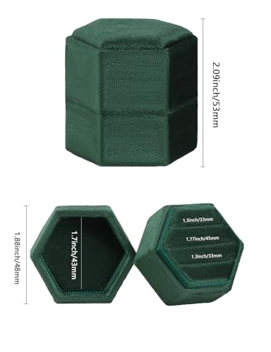 MFXIP Velvet 3 Slots Jewelry Ring Box Engagement Wedding Box Keepsake Box Bridal Photo Ring Triple Slots Hexagon - color: Dark Green
