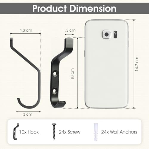 GlazieVault Coat Hooks Wall – Door Hooks (10 Pack) - Heavy Duty Wall Mounted - Premium Design Rust Free Hooks - style: Flat Hooks Black P-10