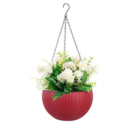 Vencer 11 Inch Round Resin Rattan Hanging Planters,Red,VF-A15-R | Self Watering,Drain Hole,Metal Chain,Water Indicator,Indoor Outdoor - color: Red