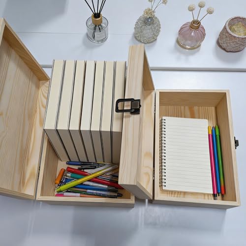 Large Unfinished Wooden Storage Box with Lid & Latch, 2-Pack | Pine Wood Craft Boxes with Bonus Small Box for DIY Crafts & Gifts
