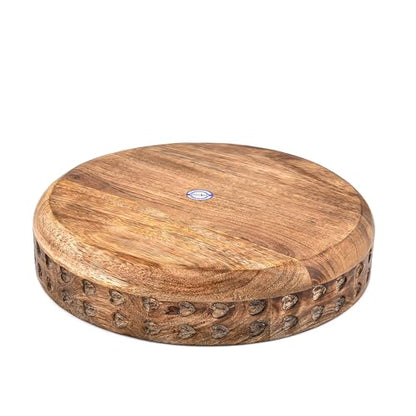 Handmade Mango Wood Centerpiece Bowl – Natural Exterior with Burnt Round Detail | Decorative Wooden Bowl for Farmhouse, Boho & Modern Homes (12" X 12" X 2.5")