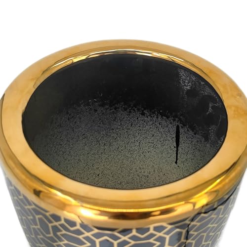 ZOEJADE 18" High Black Gold Umbrella Stand Entryway Walking Stick Holder | Minimalist Luxury Ceramic Umbrella Stand Porcelain Floor Vase for Entryway Porch Indoor Holds Canes and Walking Sticks