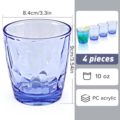Plastic Glassware Tumbler Dishwasher Safe, Set of 4 Unbreakable Drinking Glasses, 10.5oz Reusable Acrylic Cups for Everyday Use (Blue) - color: Clear Blue