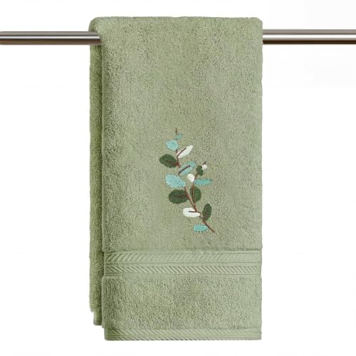 Artoid Mode 1 Pc Sage Green Plant Eucalyptus Embroidered Hand Towels for Bathroom, Cotton Soft Absorbent Farmhouse Decor Towels, 13.7 x 29.5 Inch - color: Sage Green, size: 13.7" x 29.5", 1PC