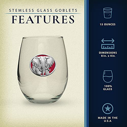 Heritage Pewter Elephant Stemless Glass Goblets – Set of 2 | 15 OZ Goblet Wine Glasses | Expertly Crafted Pewter Glass - style: ELEPHANT,RED