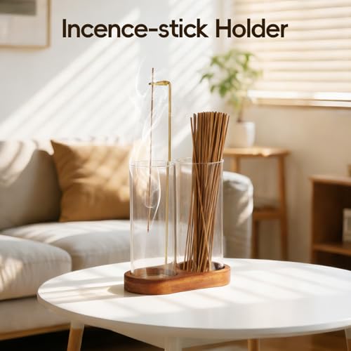 2 in 1 Incense Holder for Sticks, Glass Incense Burner with Storage, Upside Down Hanging Incense Holder with Ash Catcher for Meditation, Yoga, Spa Room & Home Decor