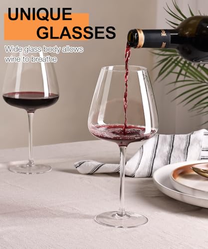 OJA Wine Glasses Set, Crystal Hand Blown Red Wine Glass Set of 4, 23 oz | Long Stem, Unique Large Design, Best for Wine tasting, Birthday, Christmas, Anniversary - style: Set of 4-23oz
