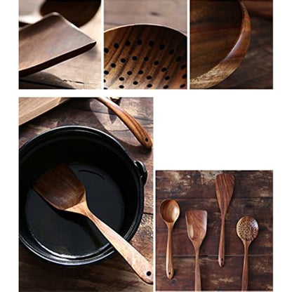 4-Piece Teak Wooden Spoons for Cooking - Wooden Utensils Set | Easy to Clean, Durable, Non-stick, Smooth with Comfort Grip - Non Toxic Wooden Kitchen Cookware Utensil Sets - size: 4Pcs
