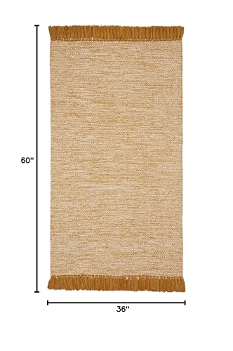 SAFAVIEH Montauk Collection Accent Rug - 3' x 5', Gold, Handmade Tassel Cotton, Ideal for High Traffic Areas in Entryway, Living Room, Bedroom (MTK610I) - color: Gold, size: 3' x 5' (Rectangular)