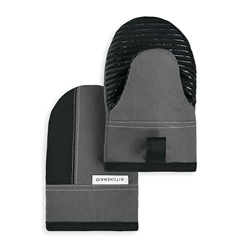 KITCHENAID Beacon Two-Tone Mini Oven Mitt 2-Pack Set, Contour Silver/Matte Black, 5.5"x8" - color: Contour Silver/Matte Black