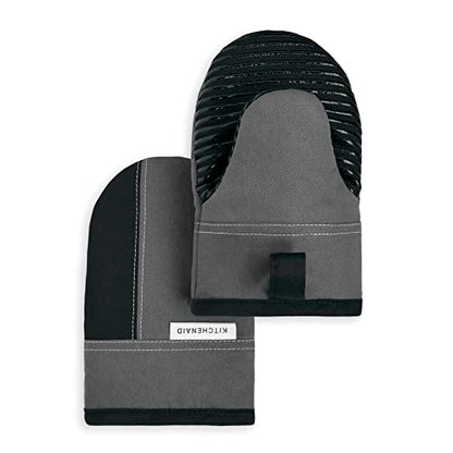 KITCHENAID Beacon Two-Tone Mini Oven Mitt 2-Pack Set, Contour Silver/Matte Black, 5.5"x8" - color: Contour Silver/Matte Black