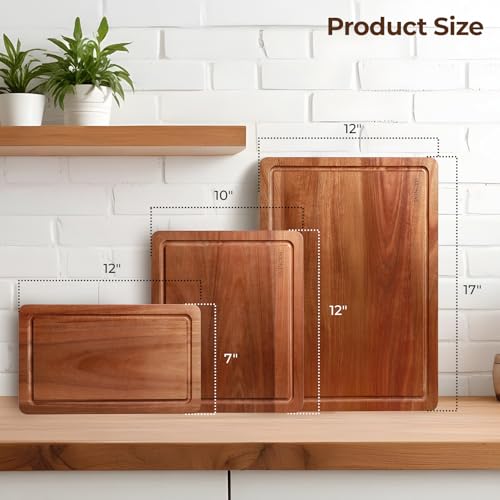 Wood Cutting Board, Wooden Cutting Boards for Kitchen with Deep Juice Grooves & Built-in Handles, Ideal Charcuterie & Chopping for Meat, Chopping Boards Set of 3 - size: Large