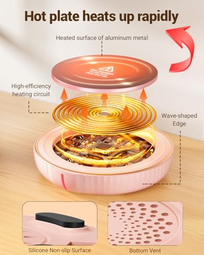 HouseGem Large Candle Warmer Plate - Coffee Cup Mug Warmer for Desk, Candle Melter, Electric Mug Heater for Beverages, Milk & Tea, Coffee Accessories Ideal Gifts Keep Cup Warm (Pink) - color: Pink