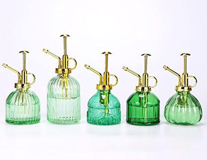 Glass Plant Mister Spray Bottle, 7.5" Green Glass Water Spray Bottle with Gold Top Pump Small Watering Can, Small Plant Sprayer Mister for Indoor Outdoor House,(Green+Gold E) - style: Green+Gold E