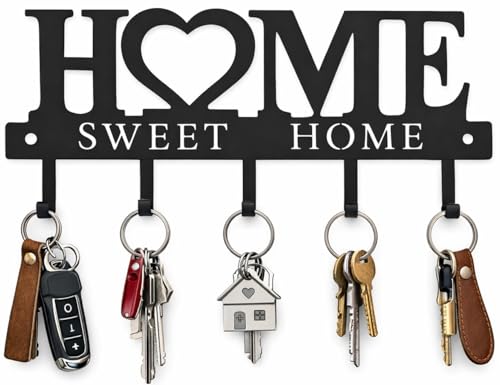 Key Holder Hooks Organizer Hanger Rack Wall Mounted Sweet Home Metal Decor Stylish and Practical for Entryway Front Door Kitchen Hallway Garage Mudroom Office 9.8inches/25cm Hardware Included Black - color: Sweet 9.8 inches