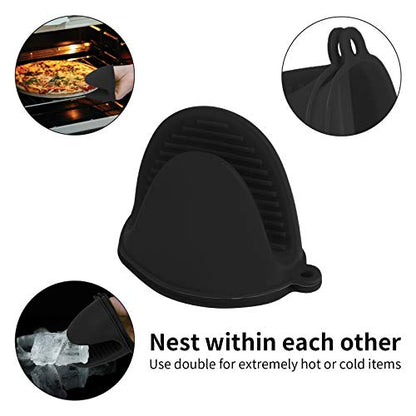 tifanso 1 Pair Heat Resistant Silicone Oven Mitts & Pot Holders for Cooking | Mini Non-Slip Pinch Grip, Food Grade Silicone, Ideal for Air Fryer Baking & Grilling, Easy to Clean & Durable - color: Black