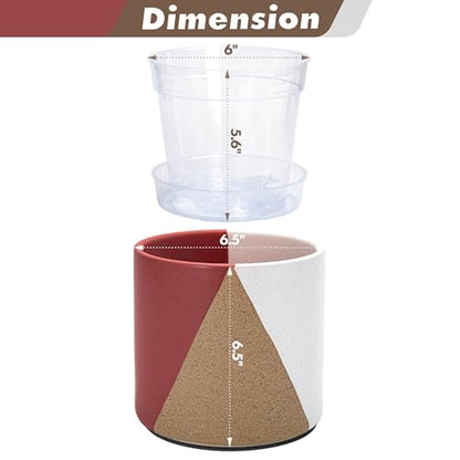 D'vine Dev 2-Pack Cachepot with Clear Pot, 6.5 in, Crimson Dune, 93-V-C-4 | Dual-Pot System, Root Visibility, Bottom Watering Support, Enhanced Drainage, Artistic Stoneware Design, Easy Plant Care - color: Crimson Dune, size: 6.5” Cachepot + 6“ Clear Grow
