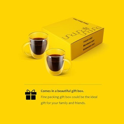 PunPun Coffee Cups Clear12.9OZ. 380ml Coffee Mugs, Espresso Cups,Double Wall Milk Cup with Big Handle,Perfect Mug for Hot Beverages, Latte, Cappuccinos Set of 2 - color: 380ml / set of 2