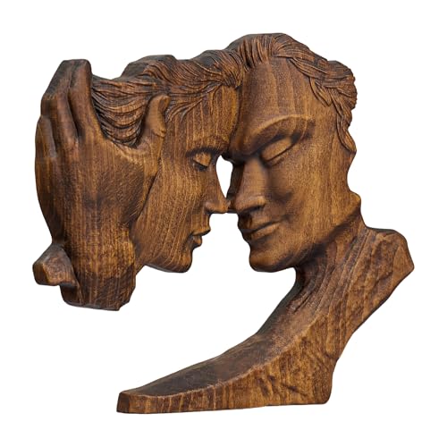 Wooden Kissing Couple Statue Home Decor Anniversary Wedding Gifts | 10 Inch, Handmade, Beechwood, Abstract Love Sculpture for Women Couple - color: B-retro, size: 10 Inch