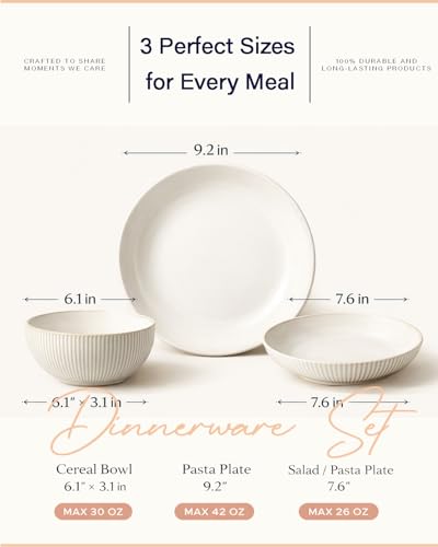 getstar 12-Piece Ceramic Dinnerware Sets, Plates and Bowls Sets (9.2" Dish + 7.6" Dish + 6" Bowl) for 4, Microwave and Dishwasher Safe - size: 9.2"+7.6"+6"(12pcs)