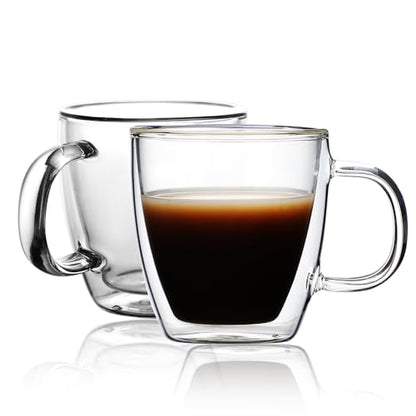 CNGLASS Insulated Espresso Glass Mugs 5.4oz/160ml, Small Clear Coffee Mugs Set of 2, Double Wall Glass Cups with Handle for Tea and Macchiato - size: 5.4oz