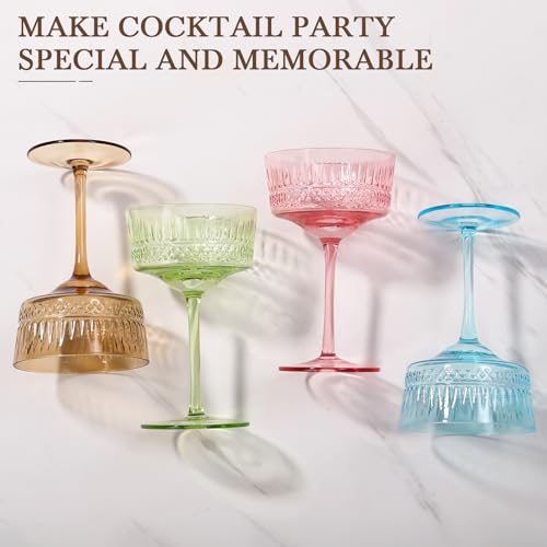 Amber Coupe Cocktail Glasses set of 6 - Ribbed Coupe Cocktail Glasses 9oz, Unique Cocktail Glass for Bar, Martini, Impressive Cocktail Party Glasses - color: Amber