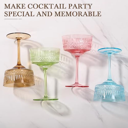 Amber Coupe Cocktail Glasses set of 6 - Ribbed Coupe Cocktail Glasses 9oz, Unique Cocktail Glass for Bar, Martini, Impressive Cocktail Party Glasses - color: Amber
