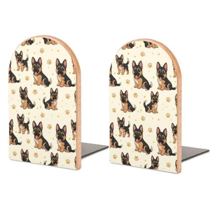 2 Pieces Bookend Heavy Duty Wood Bookends with Metal Base, German Shepherd | Art, Small Book Stoppers for Shelves, Desktop, Room, Library, Sturdy and Non-Slip - color: Style(512)