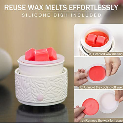 ElusiaKa Electric Ceramic Wax Melt Warmer with Silicone Liner-White - color: White+silicone
