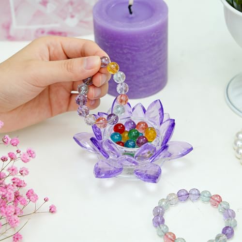 Crystal Flower Jewelry Tray, Luxury Transparent Decorative Trinket Dish for Rings, Earrings, Necklaces, Keys for Vanity Dresser Nightstand, Elegant Gift for Women Mother's Day (1, 4.4"(w) - Purple) - size: 4.4"(w) - Purple