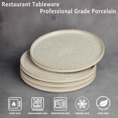 11.7-inch Ceramic Dinner Plate Set of 4, Ceramic Salad Plate Set, Retro Cream-Style Dinner Plate,Suitable for salads, appetizers, snacks, and sushi，Oven and dishwasher safety - color: White 6
