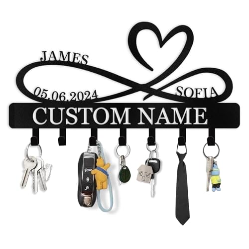 Personalized Metal Infinity Heart Key Hooks, Custom Couple's Name Key Holder Wall Mount, Key Hook Coat Rack, Key Holder Wall Hanging, Love Shape Wedding Housewarming Gift - color: 07 Heart