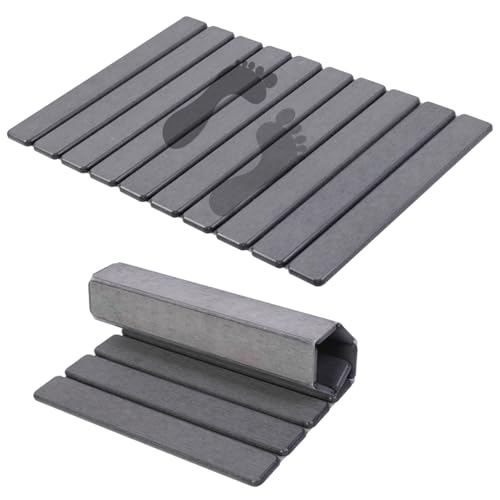 BoxedHome Foldable Stone Bath Mat, Super Absorbent Diatomaceous Earth Mat, 24" x 16" Non-Slip Quick Drying, Compact and Easy to Store Bath Mats for Bathroom, Easy to Clean, Dark Gray - color: Dark Gray