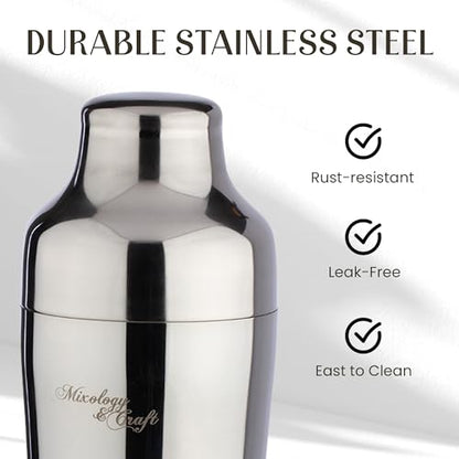 Mixology & Craft Rustic Cocktail Shaker Set – Includes Wood Stand, Complete Barware Kit with 24 Oz Shaker, Dual Jiggers, Pourers, Muddler, Strainer – Perfect for Home Bartenders (Silver) - color: Silver