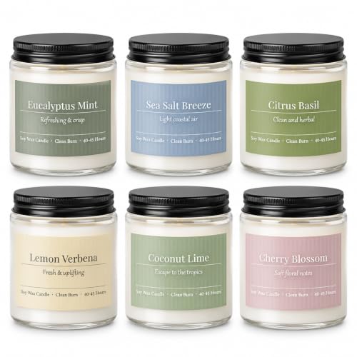 Scented Candles Gift Set,6 Pack Spring Summer Soy Wax Aromatherapy Candles | Lemon Verbena,Coconut Lime,Sea Salt Breeze, Citrus Basil, Eucalyptus Mint & Cherry Blossom - color: Spring Summer Collection