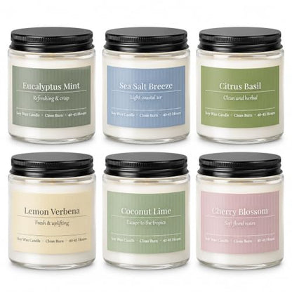 Scented Candles Gift Set,6 Pack Spring Summer Soy Wax Aromatherapy Candles | Lemon Verbena,Coconut Lime,Sea Salt Breeze, Citrus Basil, Eucalyptus Mint & Cherry Blossom - color: Spring Summer Collection