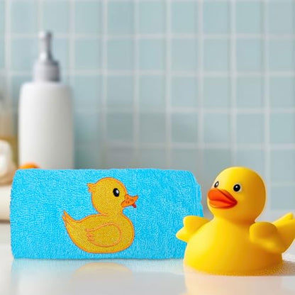 FYSUIMU Rubber Ducky Hand Towels Blue Cotton Embroidered Bathroom Towel Yellow Duck Absorbent Bath Towel for Summer Hand Drying Cleaning Cooking, 29.5 x 13.7 Inch, 2Pcs - color: Blue