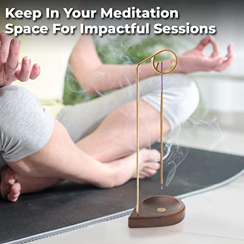 Incense Holder for Sticks - 11.4" Tall Reverse Style Incense Burner Holder with Mess Free Ash Catcher Tray - Modern & Minimalist Design Incense Sticks Holder with Brass & Walnut Wood Elements