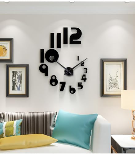 DIY 3D Wall Clock Large Frameless Watch Mirror Surface Wall Art Clock for Living Room Bedroom Office Hotel Wall Decoration (DIYL189-Black) - color: Diyl189-black