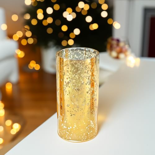 WGVI Hurricane Candle Holder Sleeve, W: 4", Ht: 8", Gold Speckled Glass Cylinder Open Both Ends, Chimney Tube Shade, 2 Pieces - color: Gold Speckle, size: 4x8"H